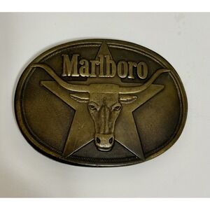 VINTAGE  MARLBORO Longhorn Belt Buckle Solid Brass 1987 Philip Morris Western